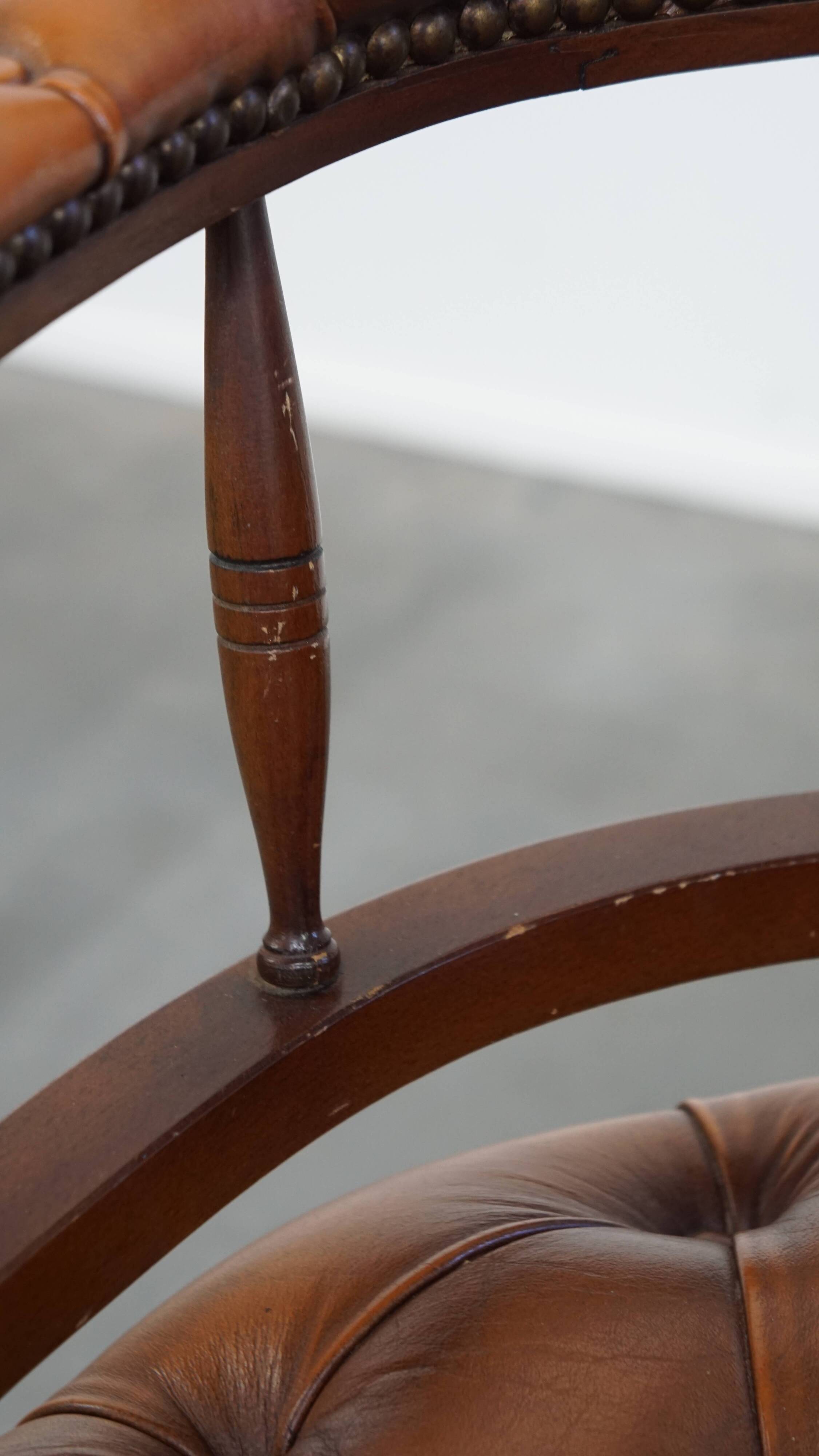 Leather and Wood Chesterfield Office Chair in English Style