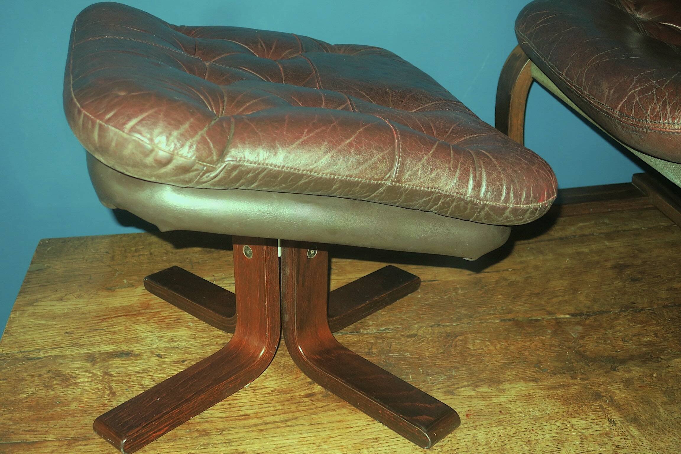 Mid century Scandinavian cantilever leather lounge chair and ottoman, 1960s
