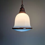 Suspension Bauhaus en opaline blanche et verre satiné bleu, années 1920