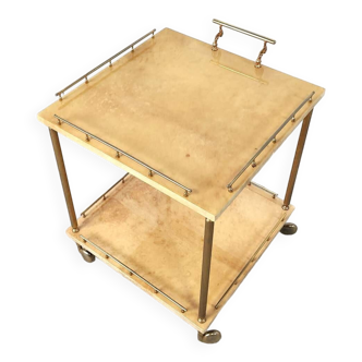 Italian Lacquered Goatskin / Parchment Serving Bar Cart by Aldo Tura, 1960s