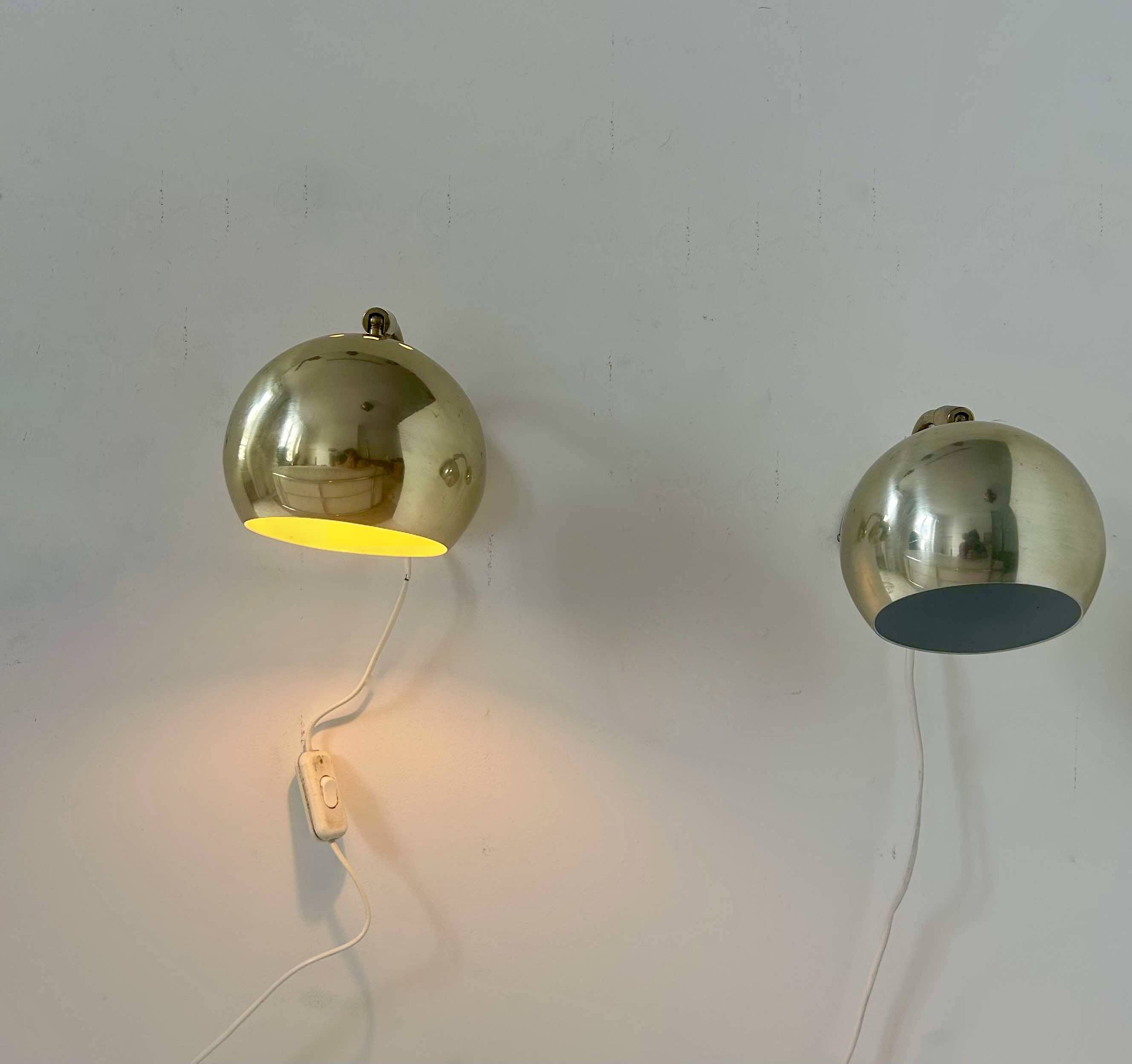 Pair of vintage adjustable wall lights, brass, Sweden 1970