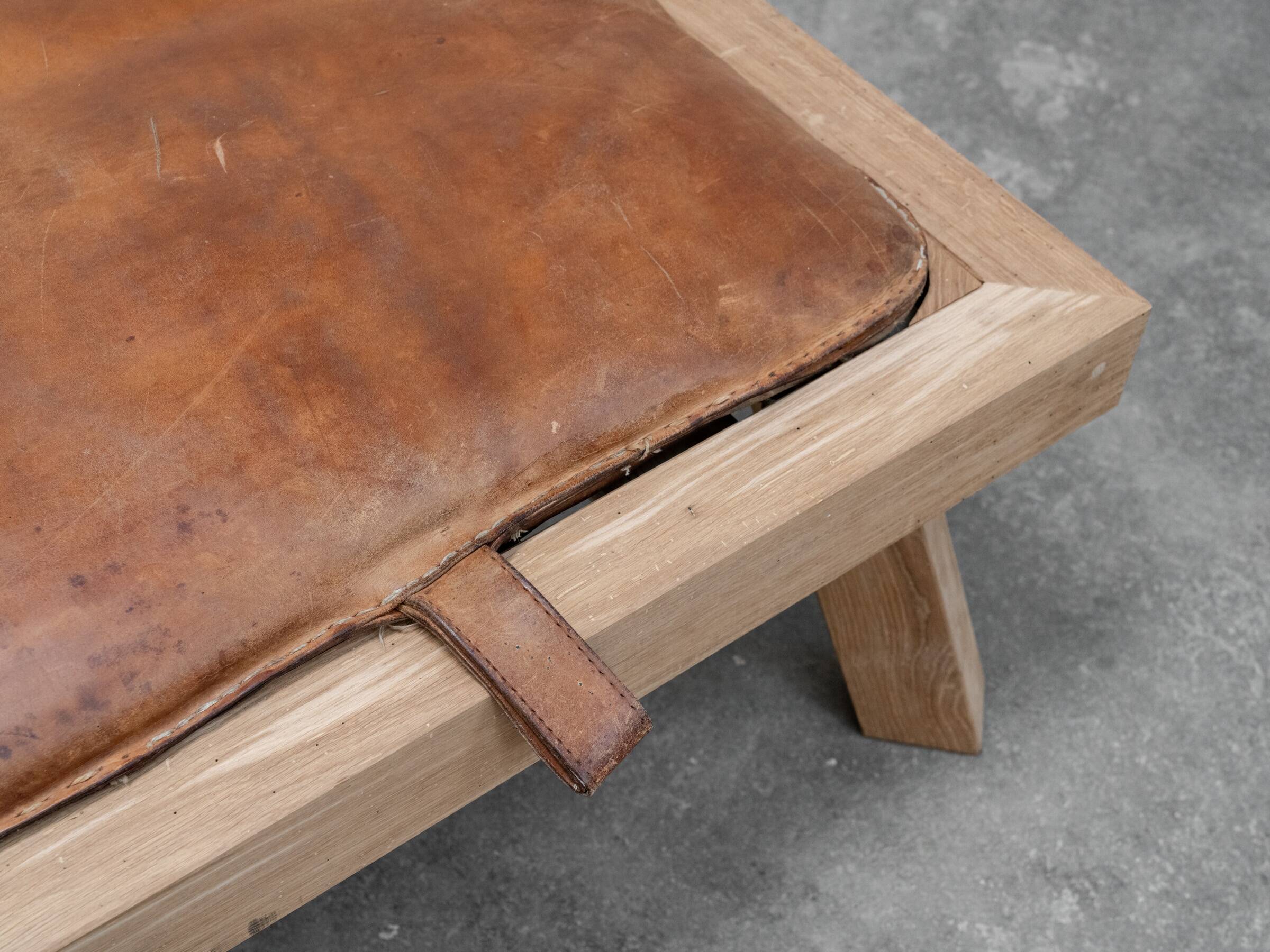 Daybed en cuir vintage et chêne 1950