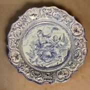 Grand plat en faience bleue Savone Italie 48 cm de diamètre