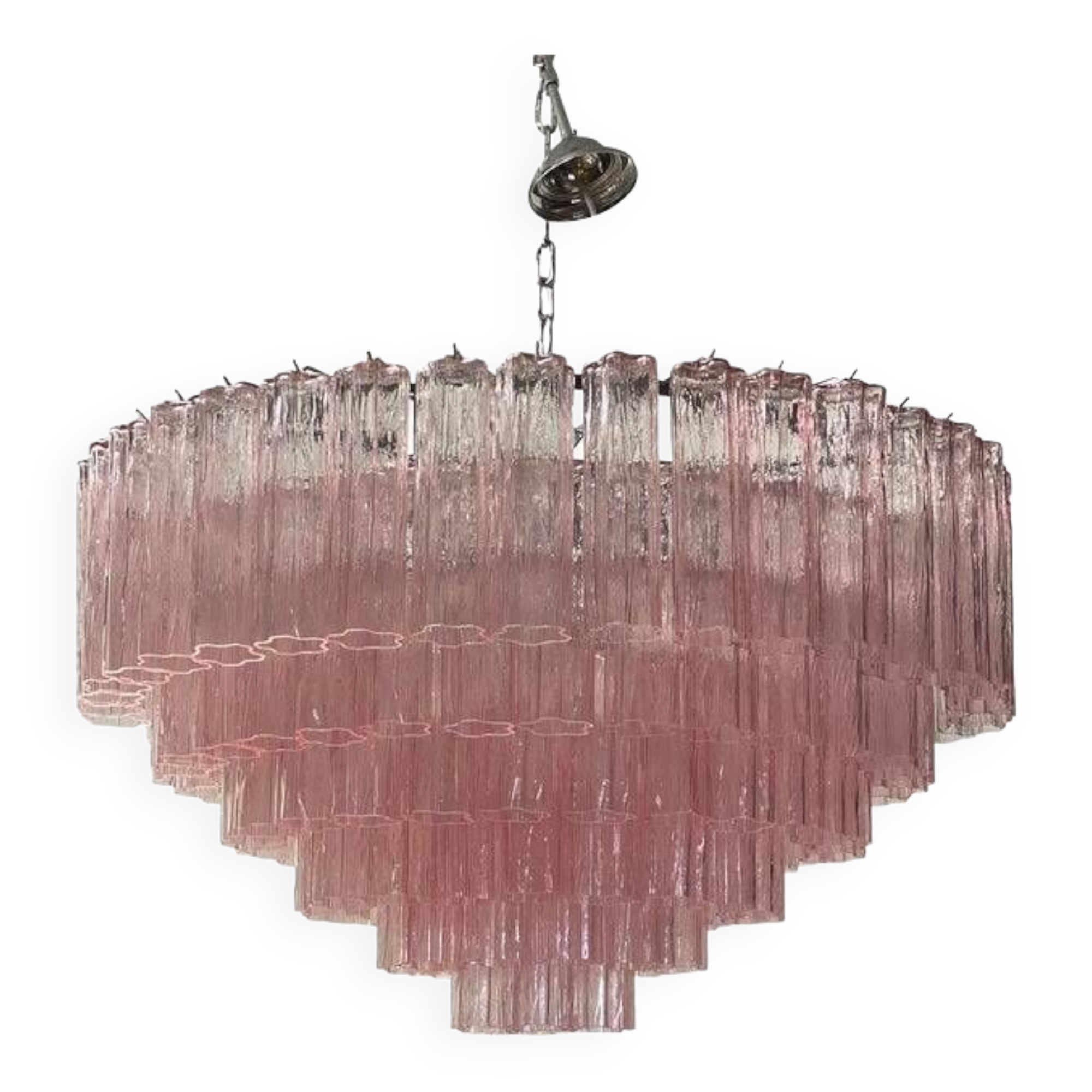 Contemporary pink "tronchi" murano glass chandelier in venini style