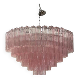Contemporary pink "tronchi" murano glass chandelier in venini style