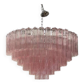 Contemporary pink "tronchi" murano glass chandelier in venini style
