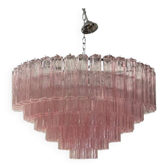 Contemporary pink "tronchi" murano glass chandelier in venini style