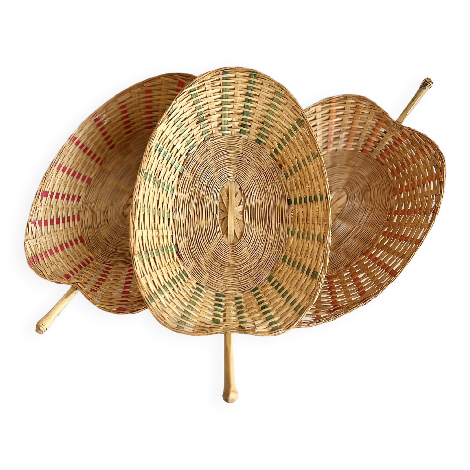 Trio of vintage wicker and bamboo baskets