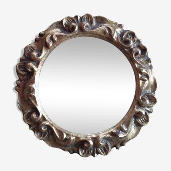 Miroir vintage rond en bois doré 24cm