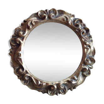 Vintage round mirror in gilded wood 24cm