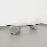 Vintage vignelli oval italian coffee table for casigliani in marble and glass from the 70s