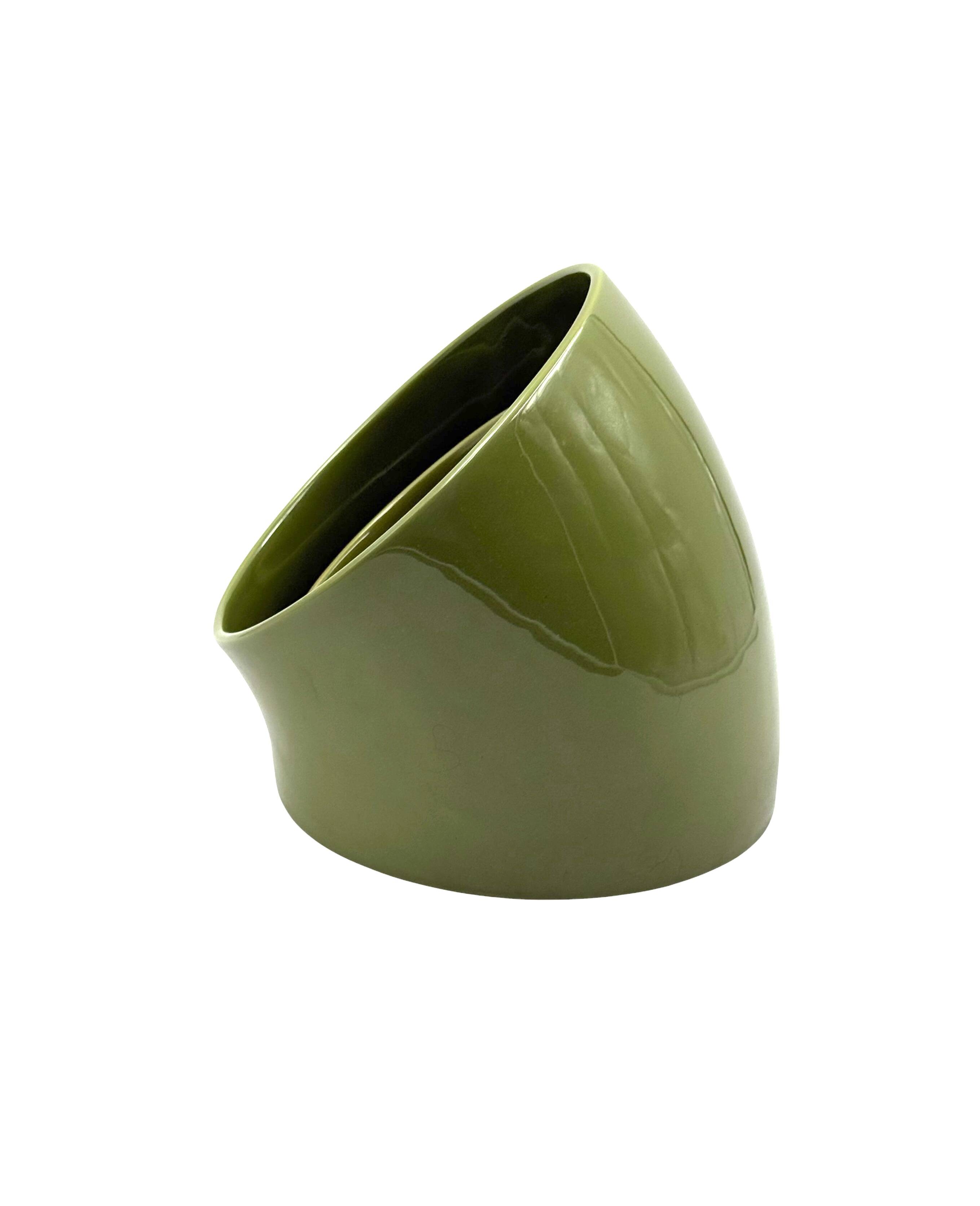 Space age set of 2 green ceramic vide poche, Sicart Italy ca. 1970