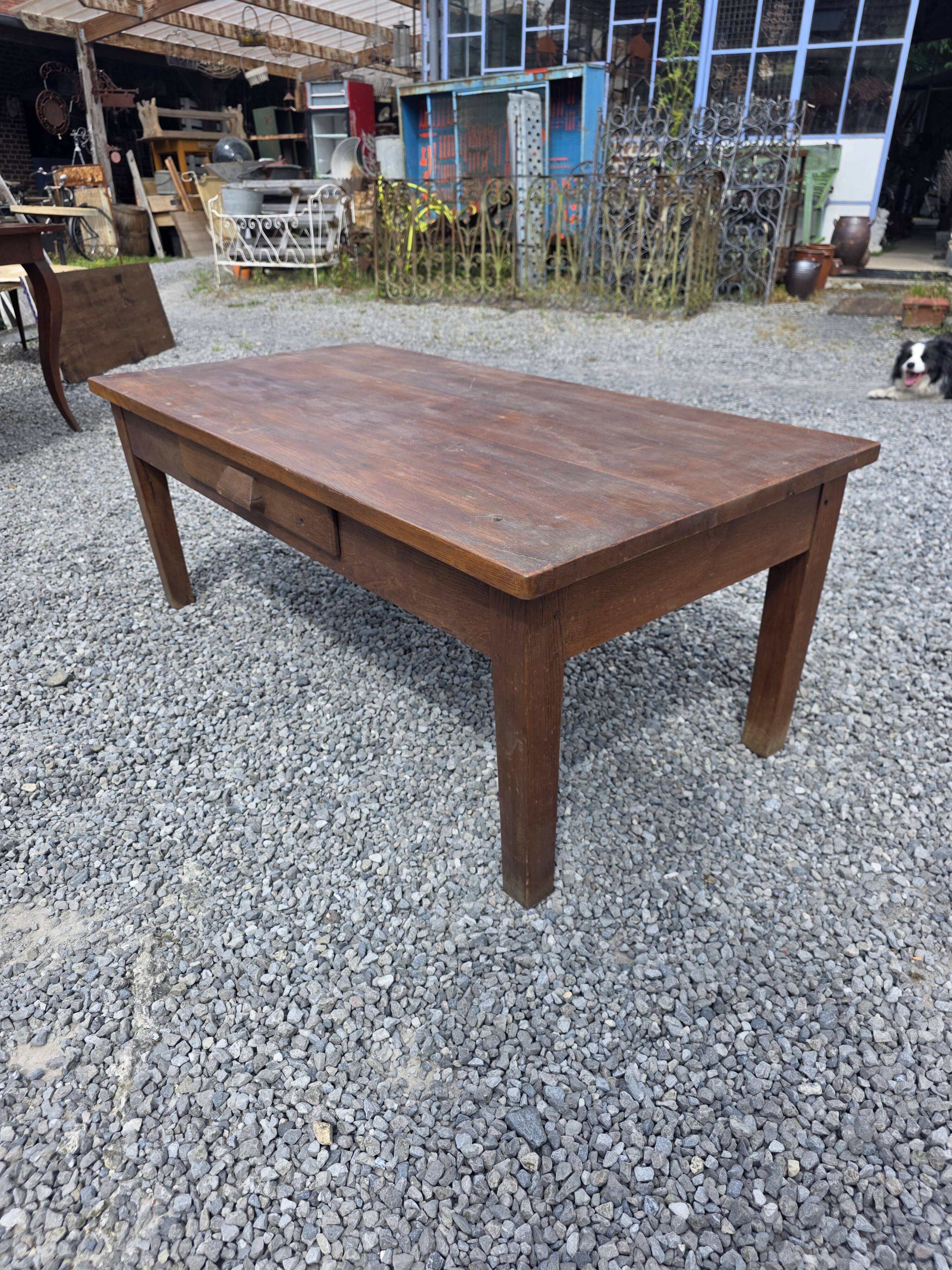 Antique solid oak coffee table, 130cm L