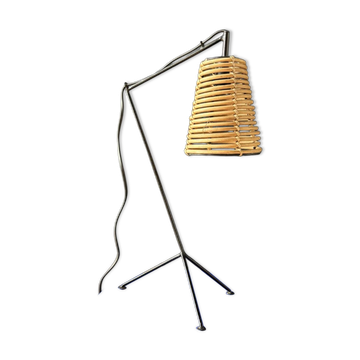 Vintage black metal and rattan lamp – 1960s/70s