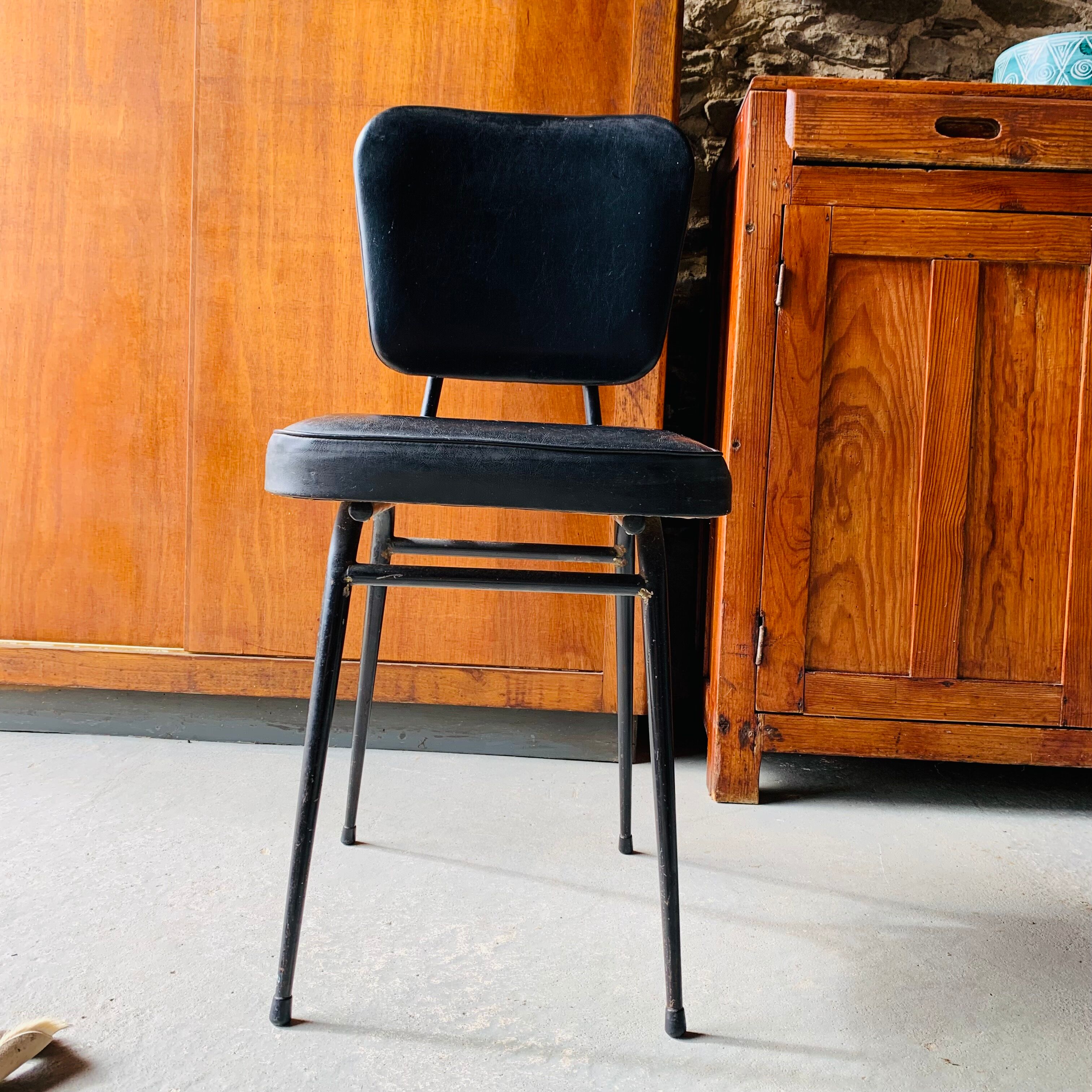 Pair of vintage black skai chairs