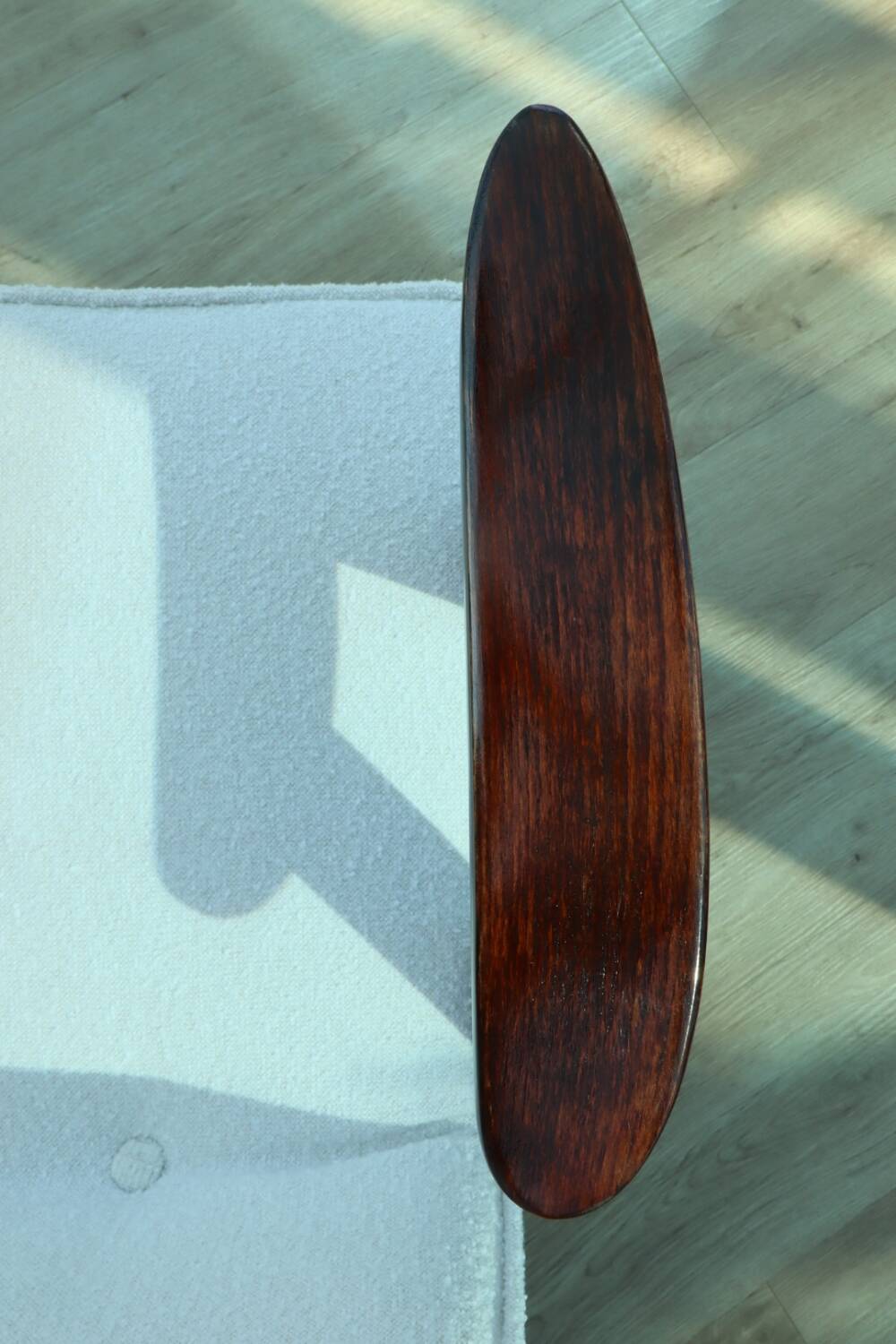 Scandinavian armchair snow white boucle dark walnut wood colour design by Chierowski 366 model