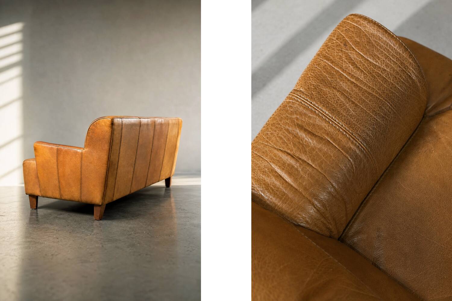 Canapé 3 places en cuir marron industriel vintage des années 1960, style mid-century modern