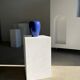 Modern vase oblong dark blue / dark purple H:19cm
