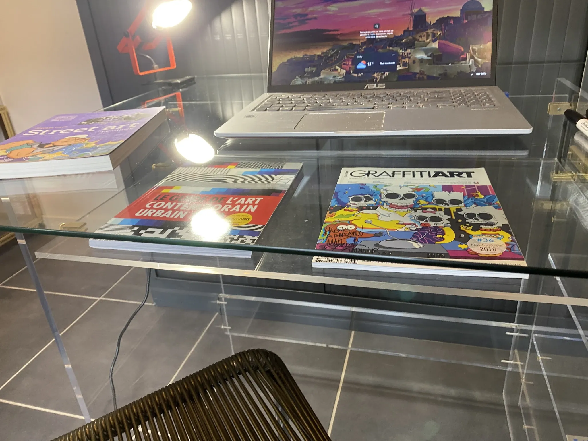 Plexiglass desk Altuglas plexi glass table David Lange vintage 70s