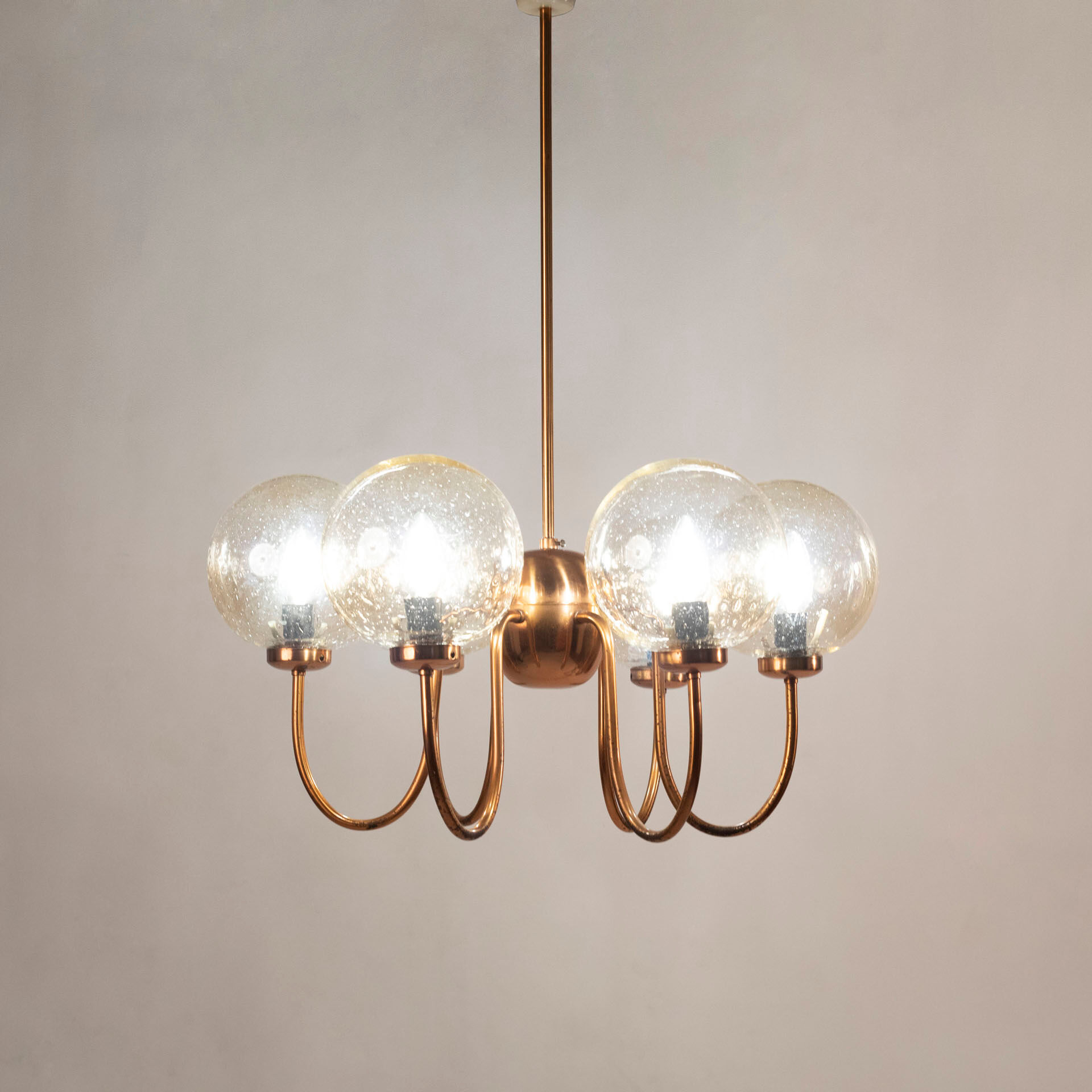 Chandelier in patinated copper and bubble glass produced by elmed, poland, 1970s