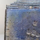 Large triangular raku box, handcrafted, signed, vintage 90s