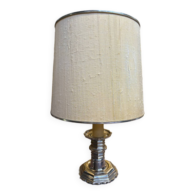 Lampe pied en métal argenté