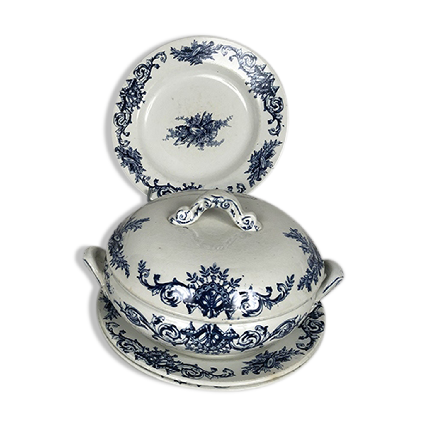 Lunéville Keller & Guérin, soup bowl and ten plates Maintenon
