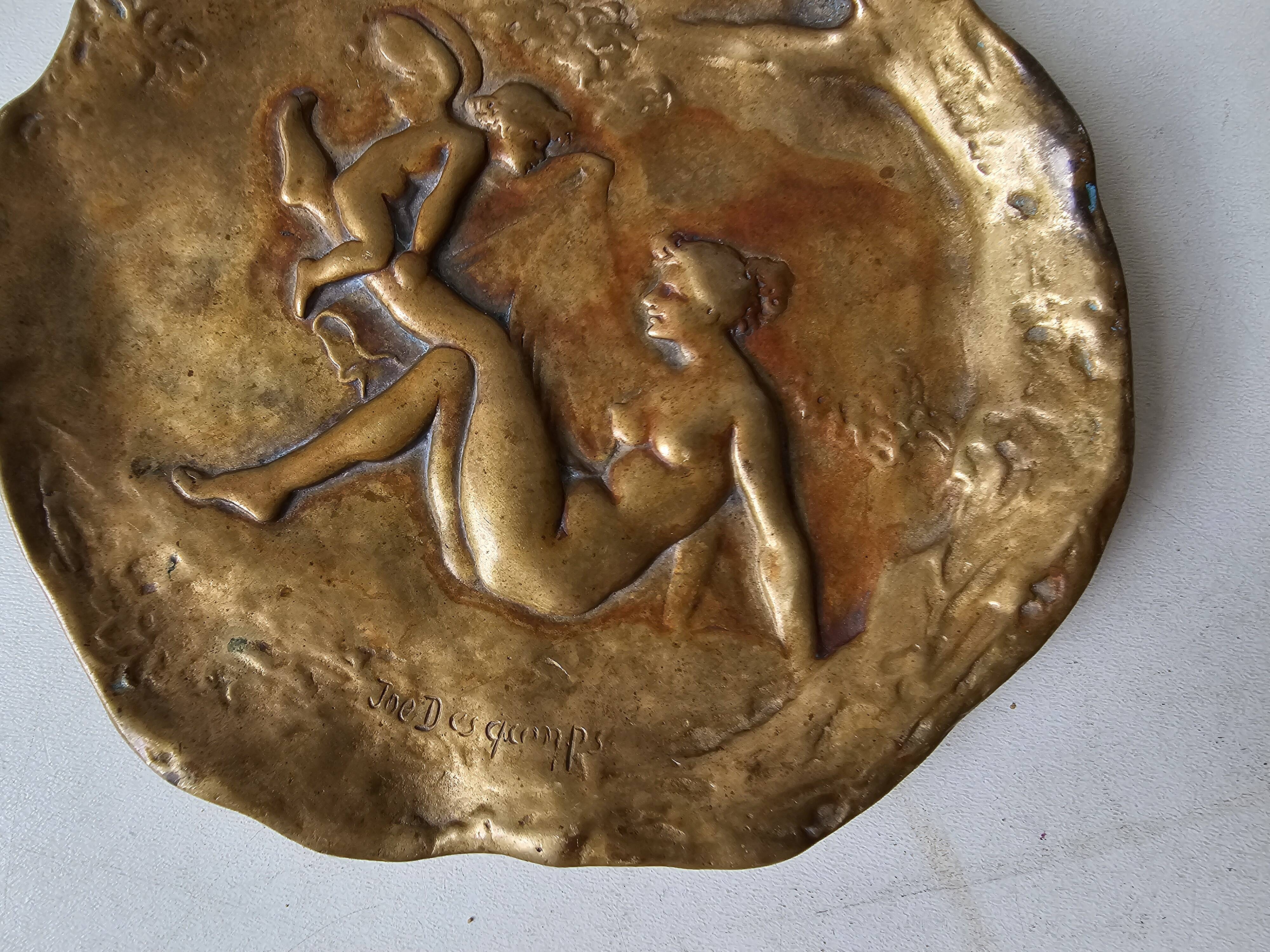 Ashtray / bronze bowl Figurative nude - Art Nouveau signed Joe Desco