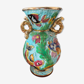 Vase Monaco motifs poissons signé