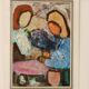 Grande peinture à l'huile moderniste suédoise « Mère et fille » par Gösta Falck vers 1960 - Vintage et encadrée
