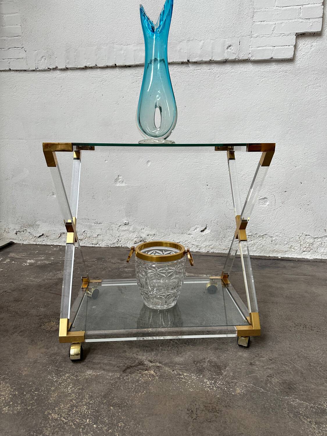 Serving cart or trolley in altuglass and brass