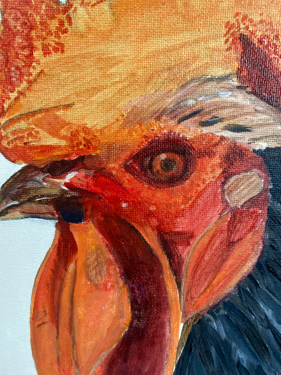 Rooster painting,  oil on canvas / 29 cm