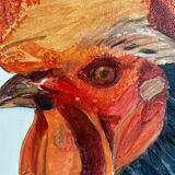 Rooster painting,  oil on canvas / 29 cm