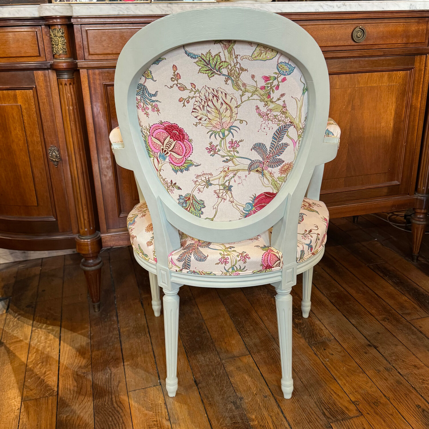 Louis XVI medallion armchair – traditional upholstery
