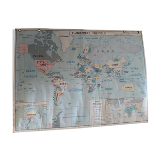 Ancienne carte géographique scolaire MDI plastifiée