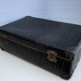 Antique cardboard suitcase imitation black crocodile