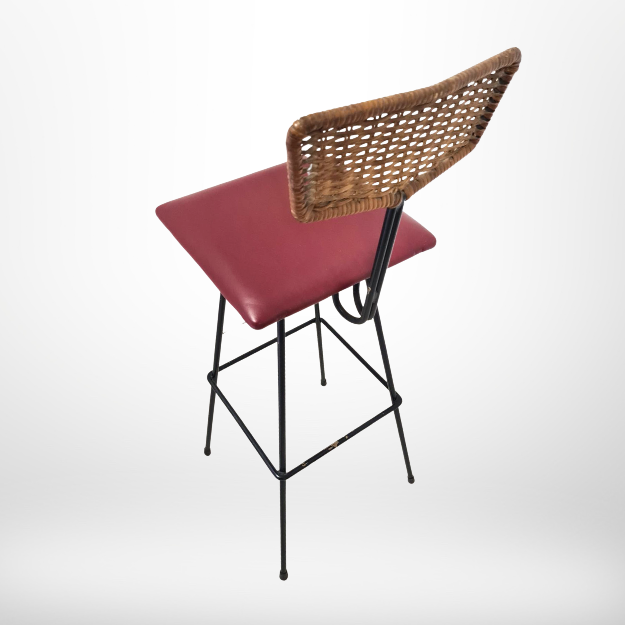 Mid century metal and rattan bar stool by Maria Witzemann for Erwin Behr, Germany 1950s