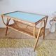 1960s rattan coffee table - blue top