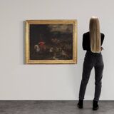 Peinture italienne antique d'une scène de chasse au cerf du XVIIIe siècle