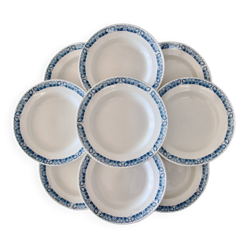 9 antique ironstone plates signed Longchamp "Marcel"