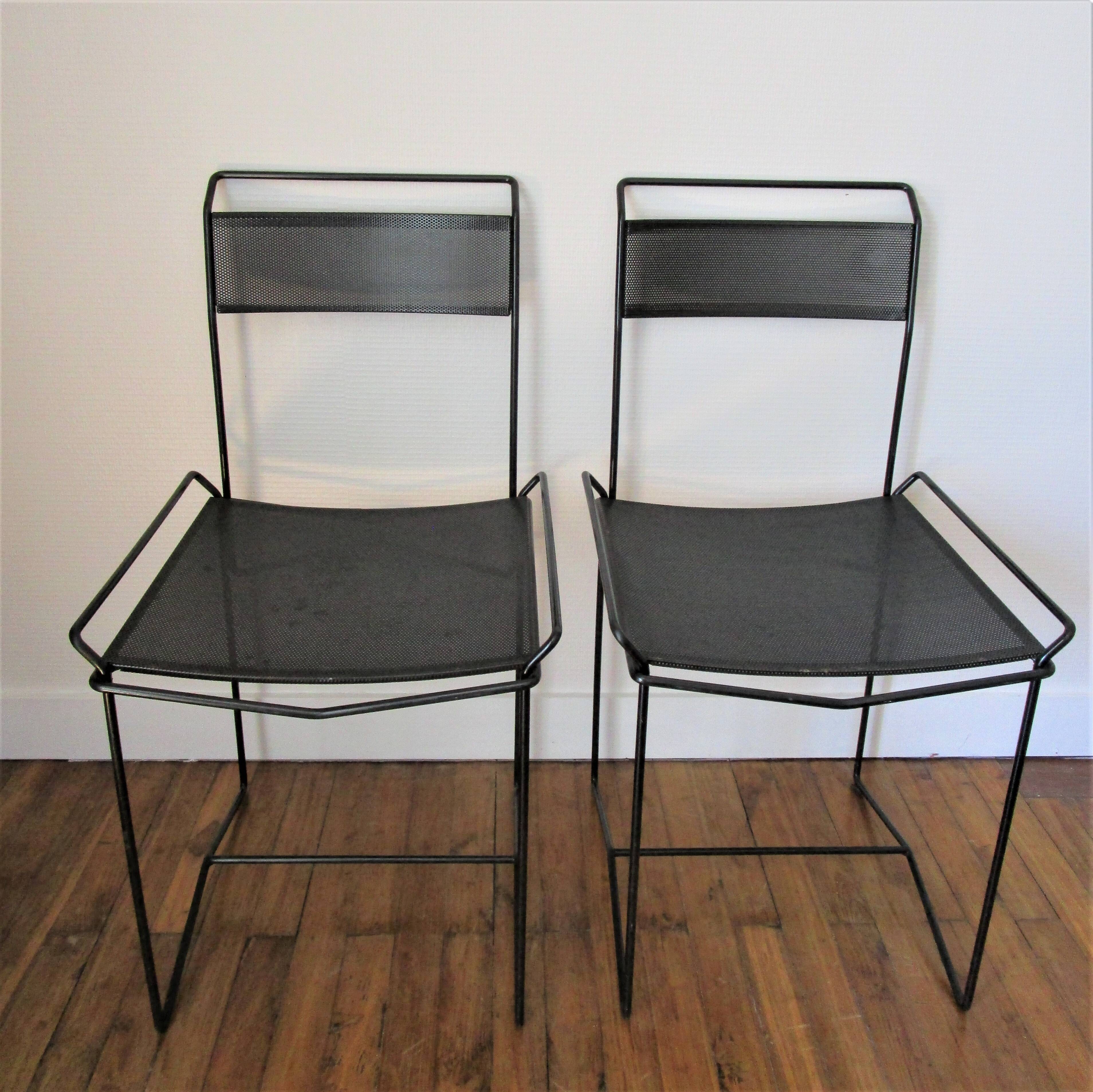 Pair of perforated metal steel chairs from the 80s