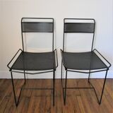 Pair of perforated metal steel chairs from the 80s