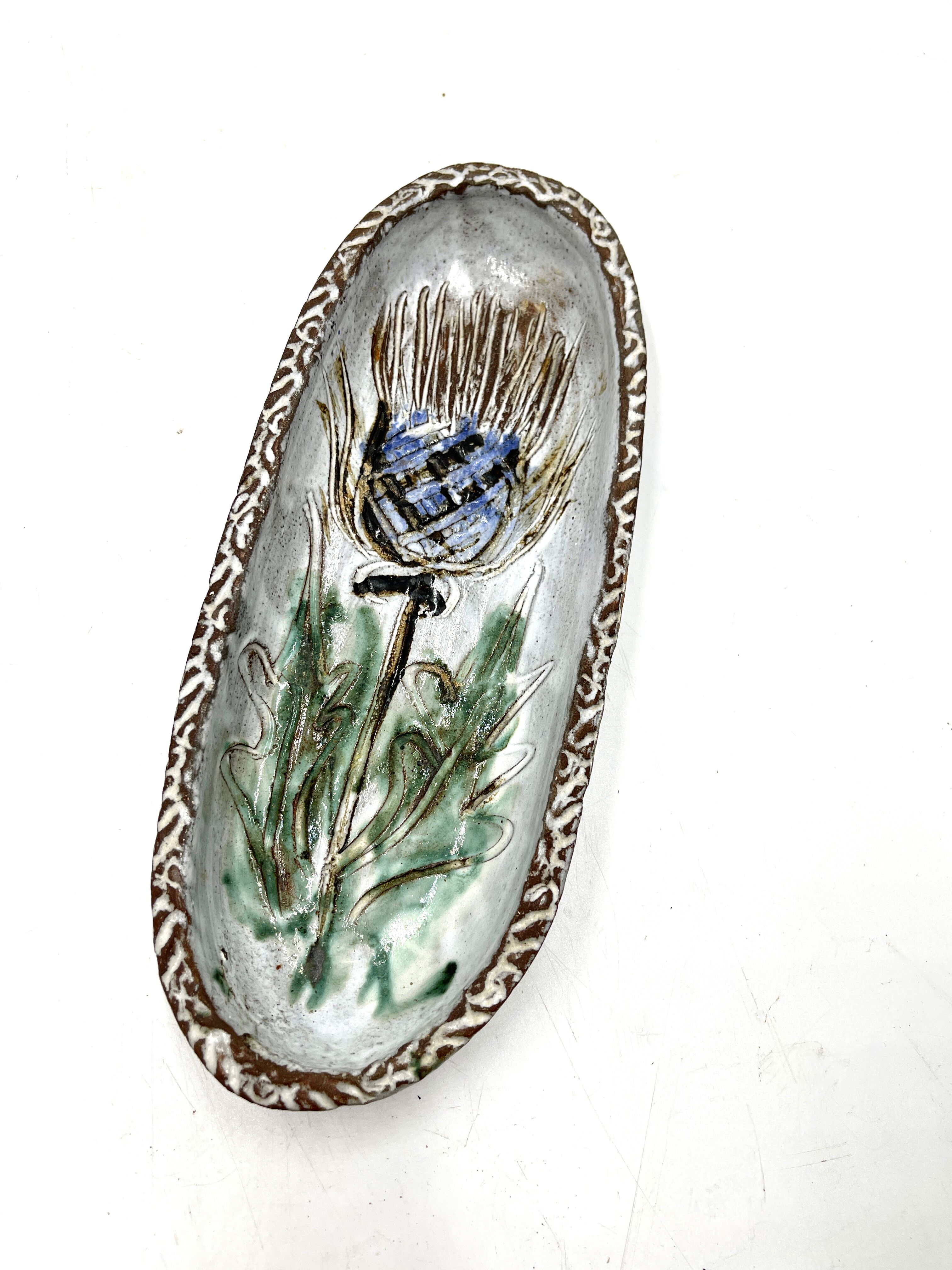 Ceramic ramekin dish vallauris Albert Thiry decor with thistle