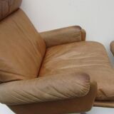 Mid-century vintage high back leather Swivel Armchair with Ottoman, 1970s