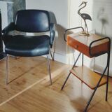 Black vintage conference chair, chrome feet