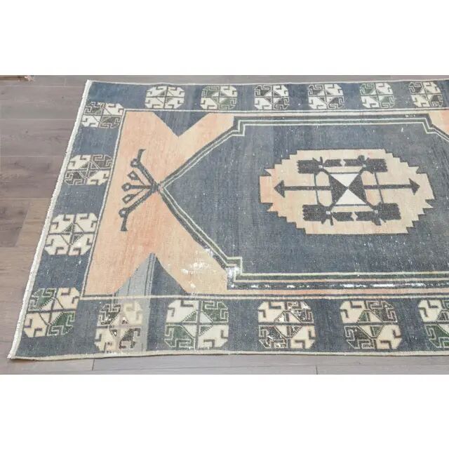 1970s Turkish Oushak Handmade Wool Cotton Green Runner Rug 112x574