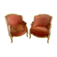 Pair of armchairs in wood and velvet, early 20th century