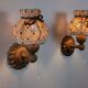 Pair of carved pine wall lights with jute shades, Swedish design, 1970s