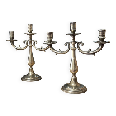 Paire de candélabres en laiton massif 3 branches
