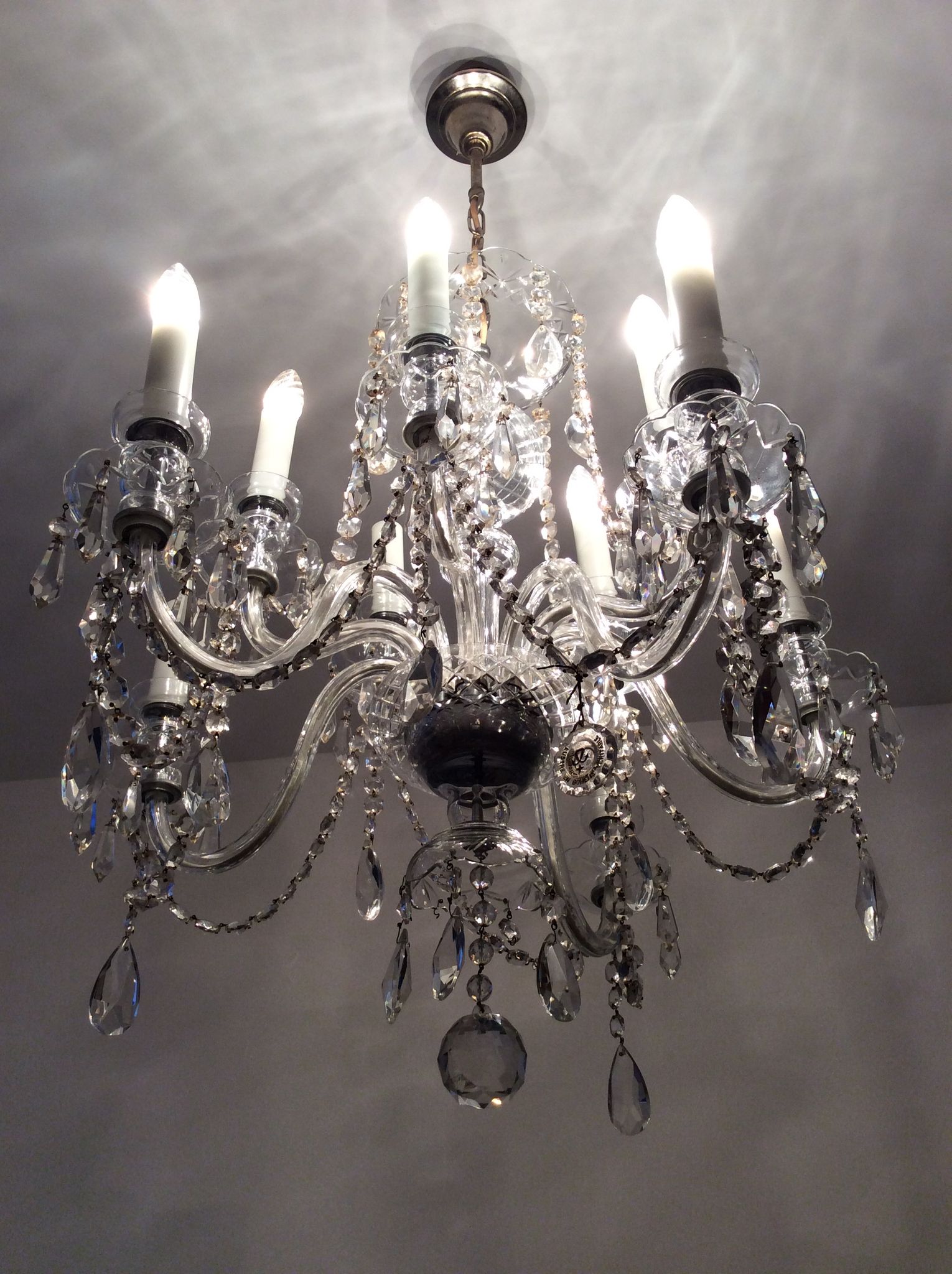Old bohemian crystal chandelier for Deknudt